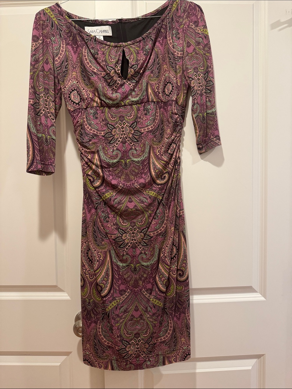 Sara Campbell Pink Purple Paisley Stretch Sheath Dress